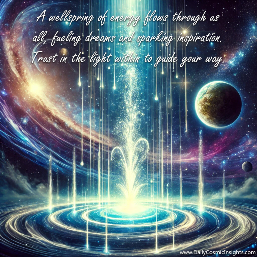 A wellspring of energy flows through us all, fueling dreams and sparking inspiration. Trust in the light within to guide your way.