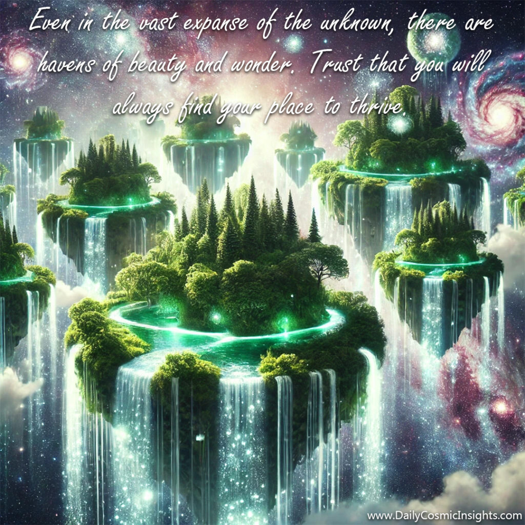 Even in the vast expanse of the unknown, there are havens of beauty and wonder. Trust that you will always find your place to thrive.