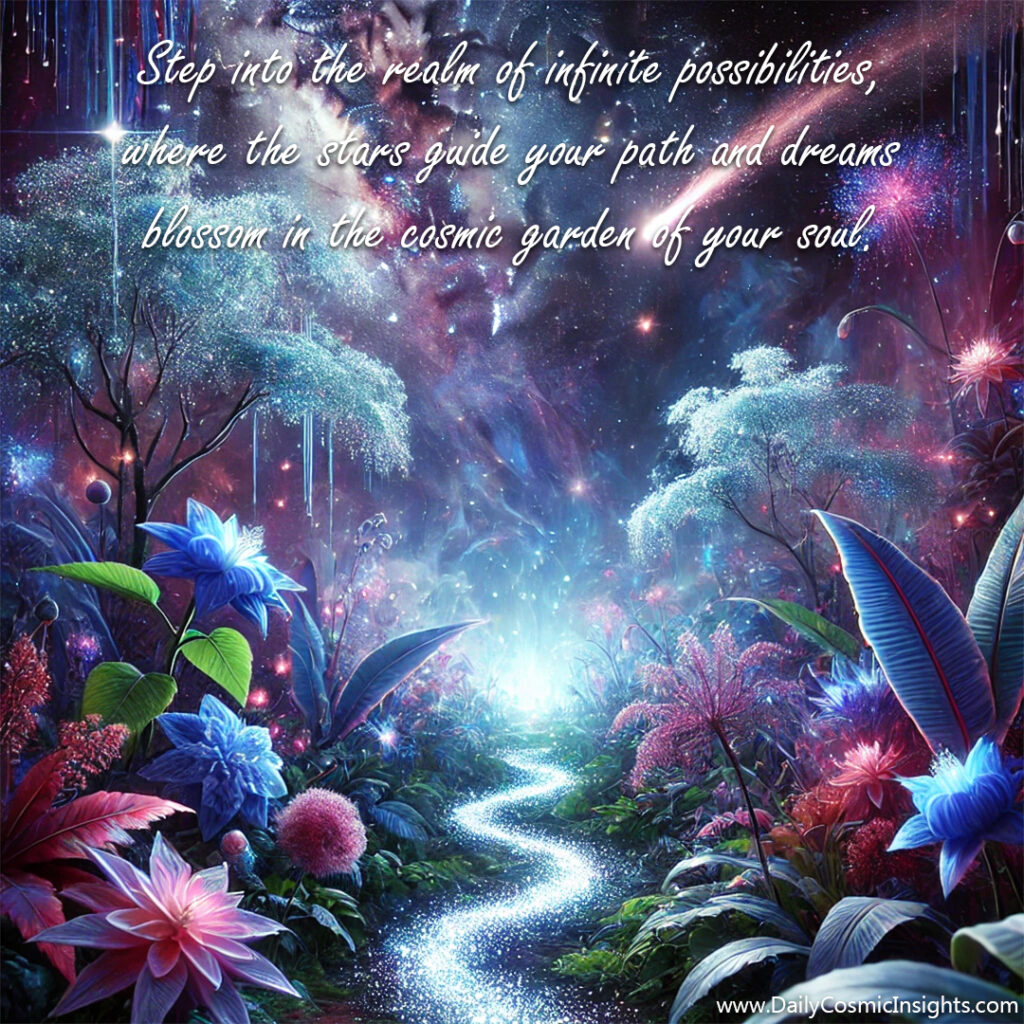 Step into the realm of infinite possibilities, where the stars guide your path and dreams blossom in the cosmic garden of your soul.