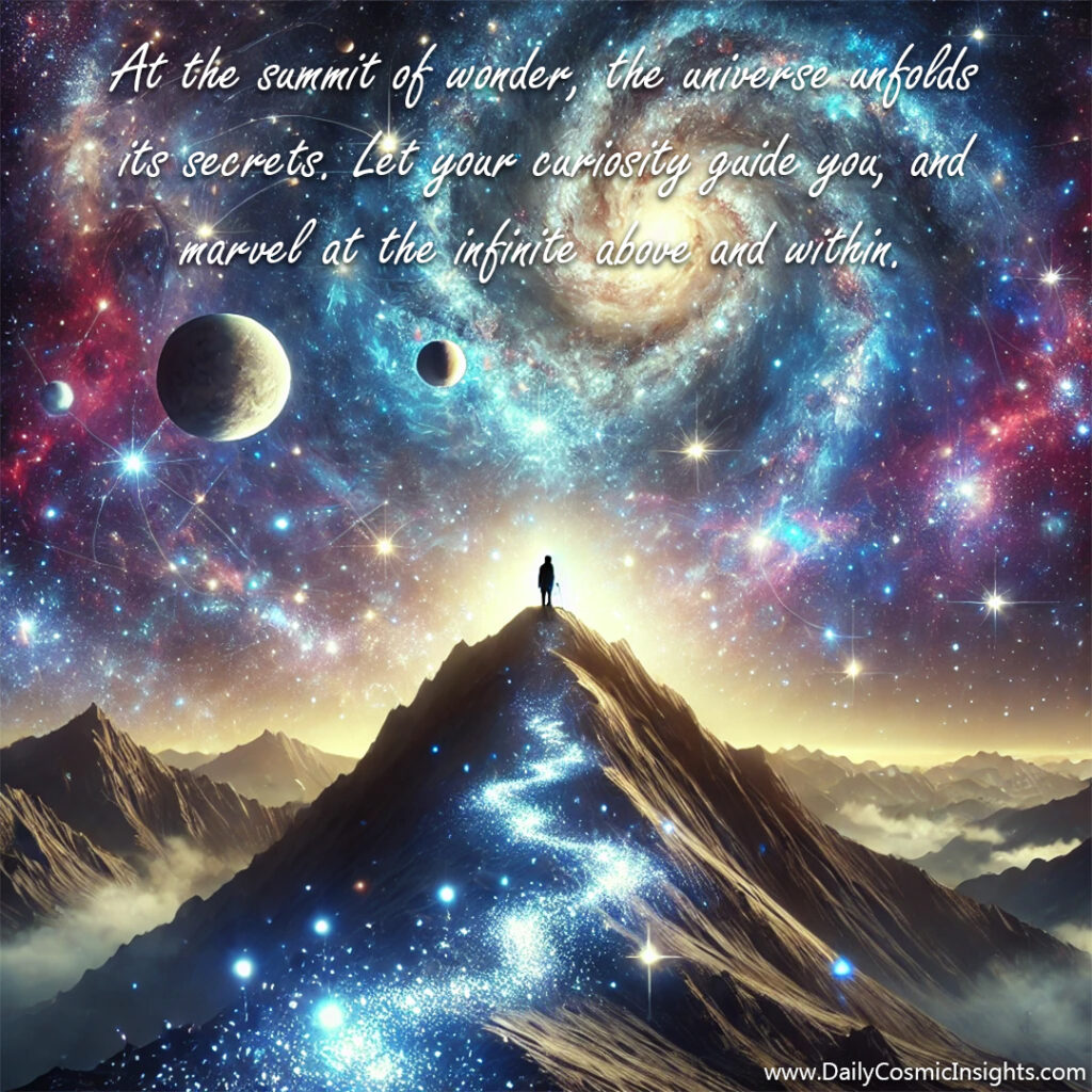 At the summit of wonder, the universe unfolds its secrets. Let your curiosity guide you, and marvel at the infinite above and within.
